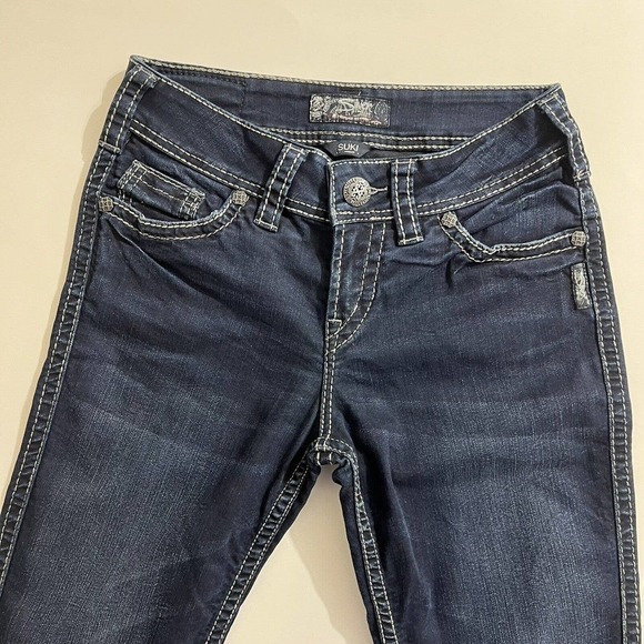 WOMENS SILVER SUKI 26X31 JEANS MID SLIM BOOT FLUID DENIM FLAP POCKET DARK - Picture 11 of 11